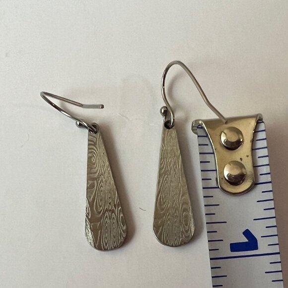 Chris Ploof Damascus stainless steel teardrop dangle Earrings EUC - Picture 6 of 9